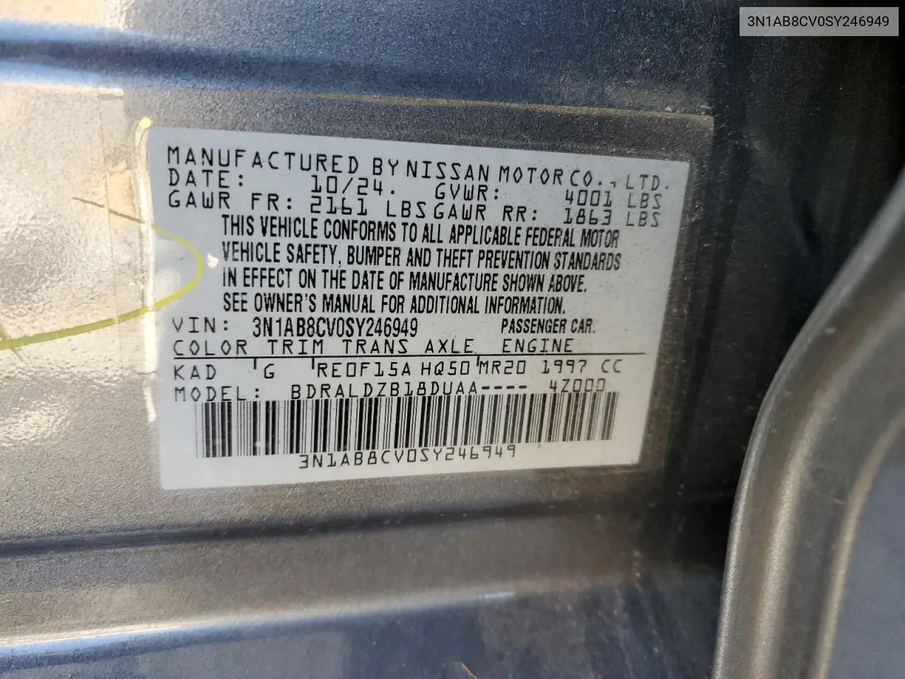 3N1AB8CV0SY246949 2025 Nissan Sentra Sv