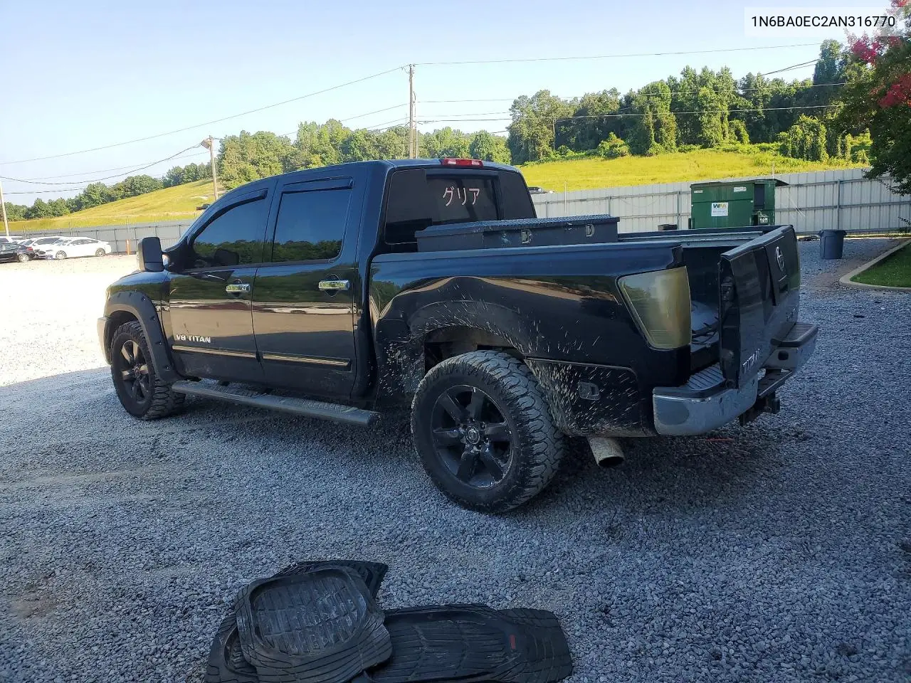 2010 Nissan Titan Se VIN: 1N6BA0EC2AN316770 Lot: 59802476