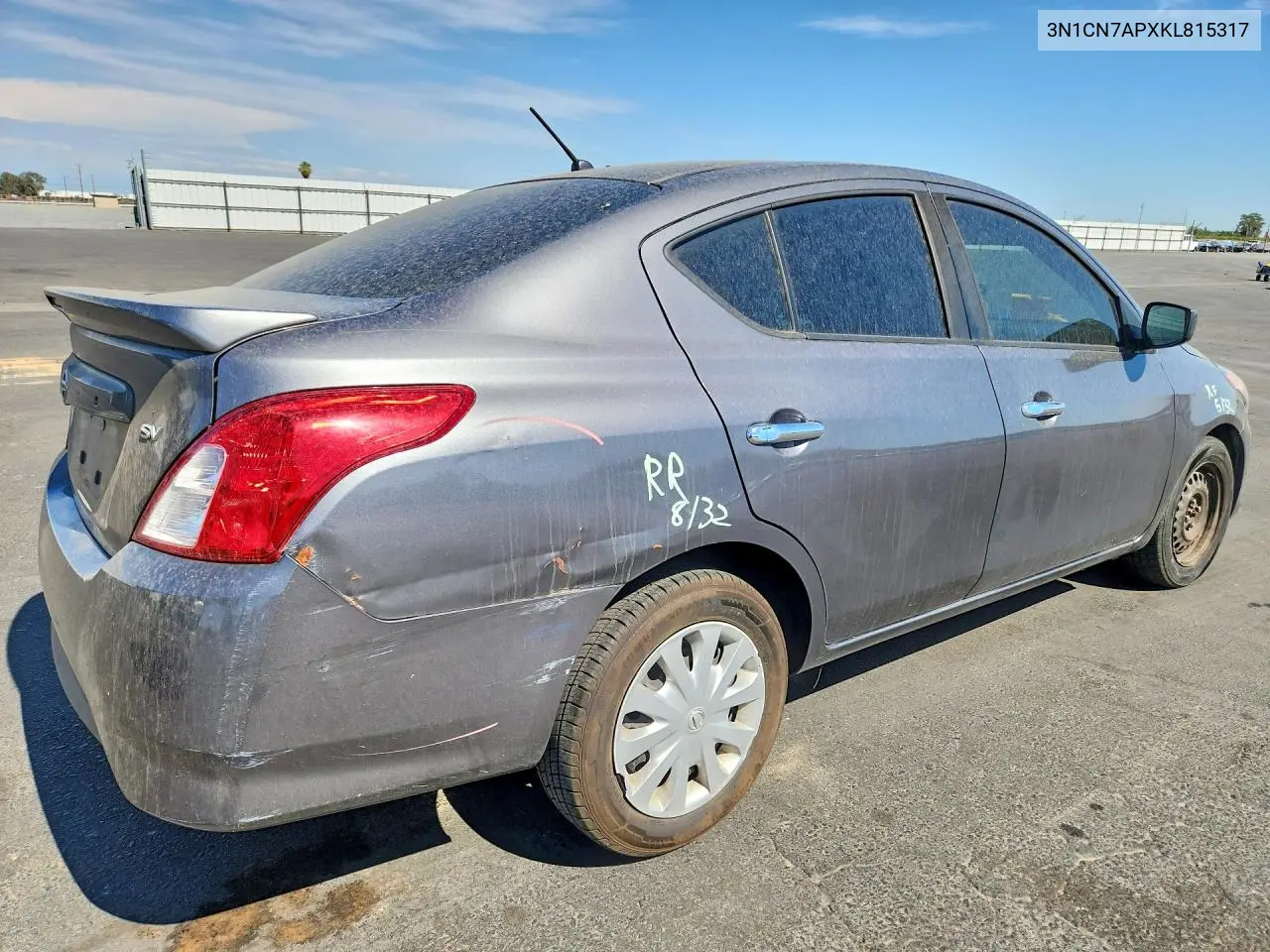 2019 Nissan Versa Sv VIN: 3N1CN7APXKL815317 Lot: 62102146
