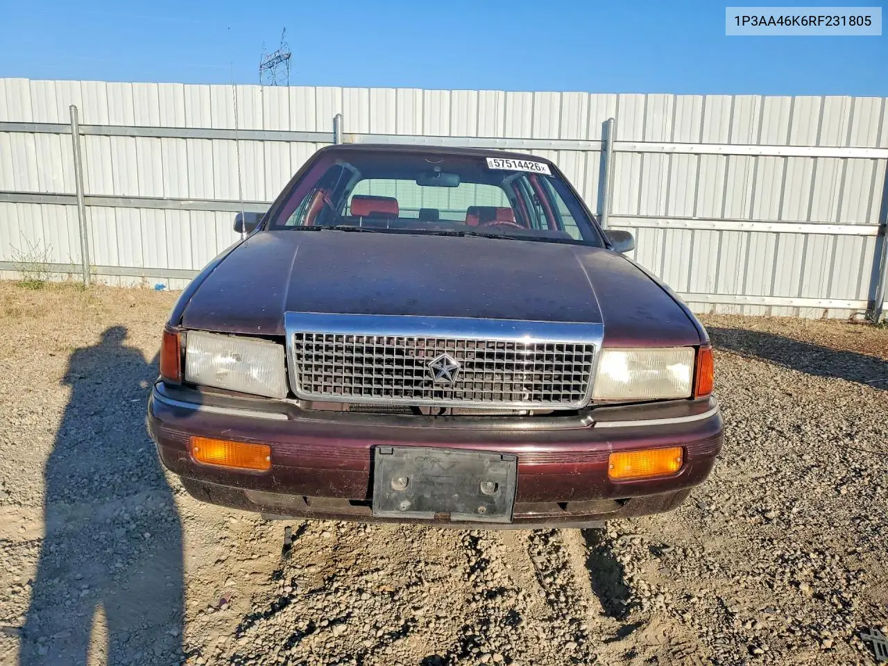 1994 Plymouth Acclaim VIN: 1P3AA46K6RF231805 Lot: 57514426
