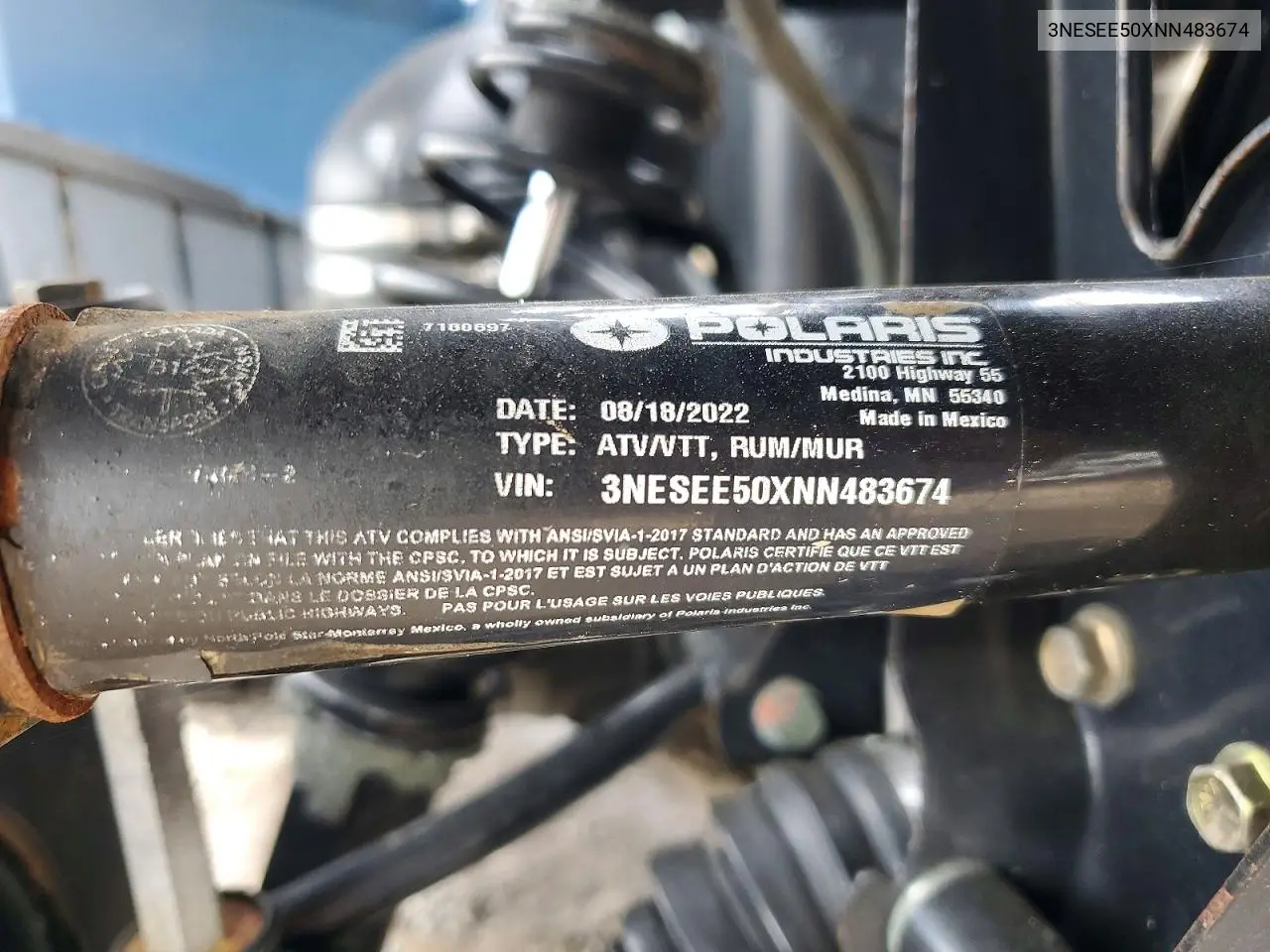 2022 Polaris Sporstman 450 Atv VIN: 3NESEE50XNN483674 Lot: 60227196