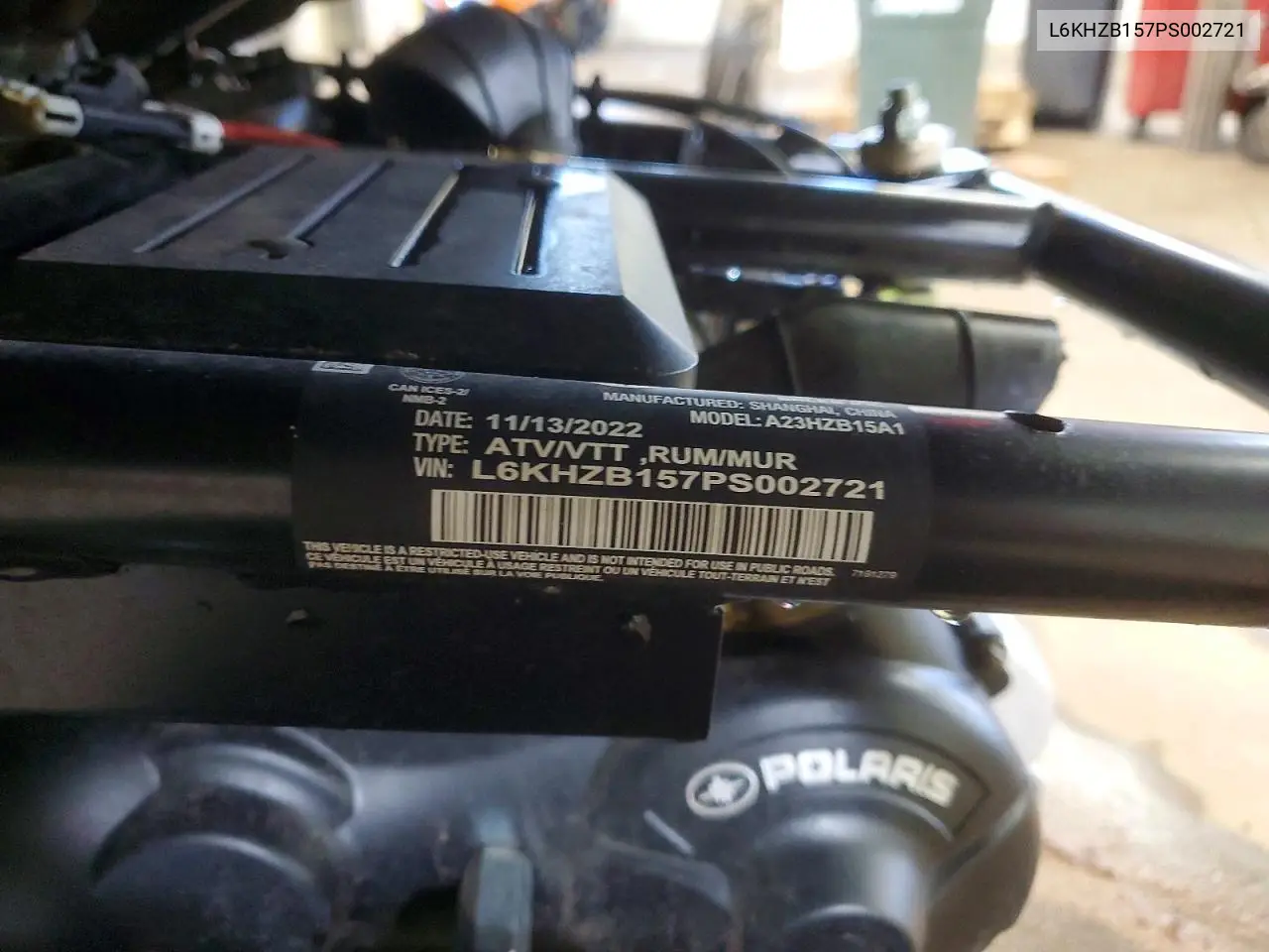 2023 Polaris Ranger 150 Efi Utility Vehicle VIN: L6KHZB157PS002721 Lot: 52186276