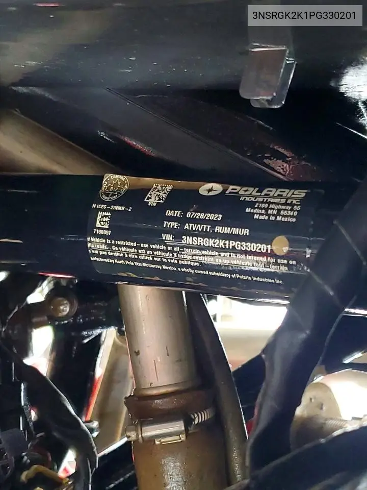 2023 Polaris Rzr Utility Vehicle VIN: 3NSRGK2K1PG330201 Lot: 56481896