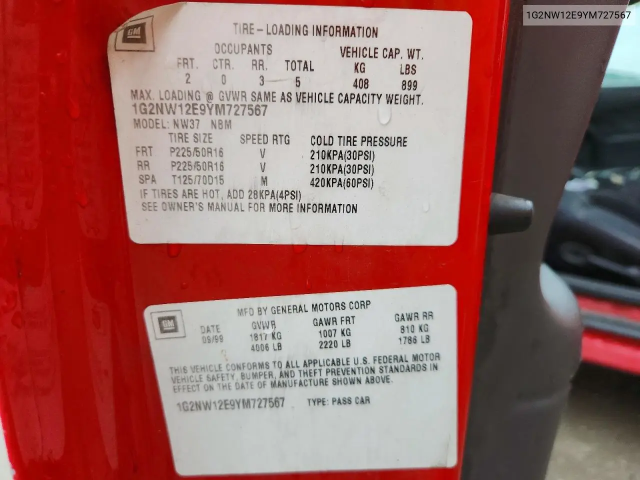 2000 Pontiac Grand Am Gt VIN: 1G2NW12E9YM727567 Lot: 58961896