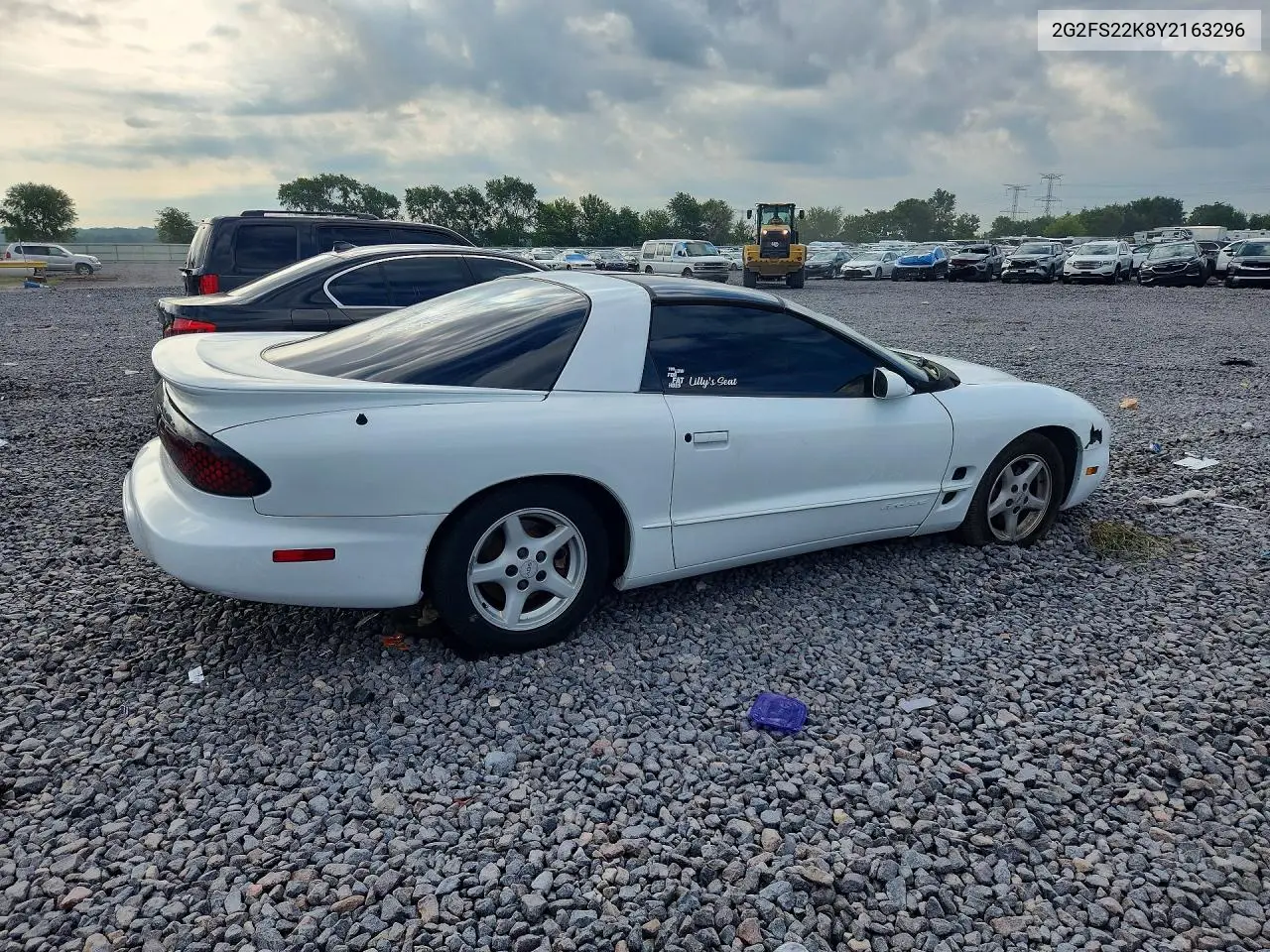 2000 Pontiac Firebird VIN: 2G2FS22K8Y2163296 Lot: 59956756