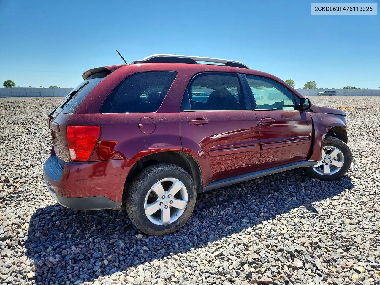 2007 Pontiac Torrent VIN: 2CKDL63F476113326 Lot: 53468966
