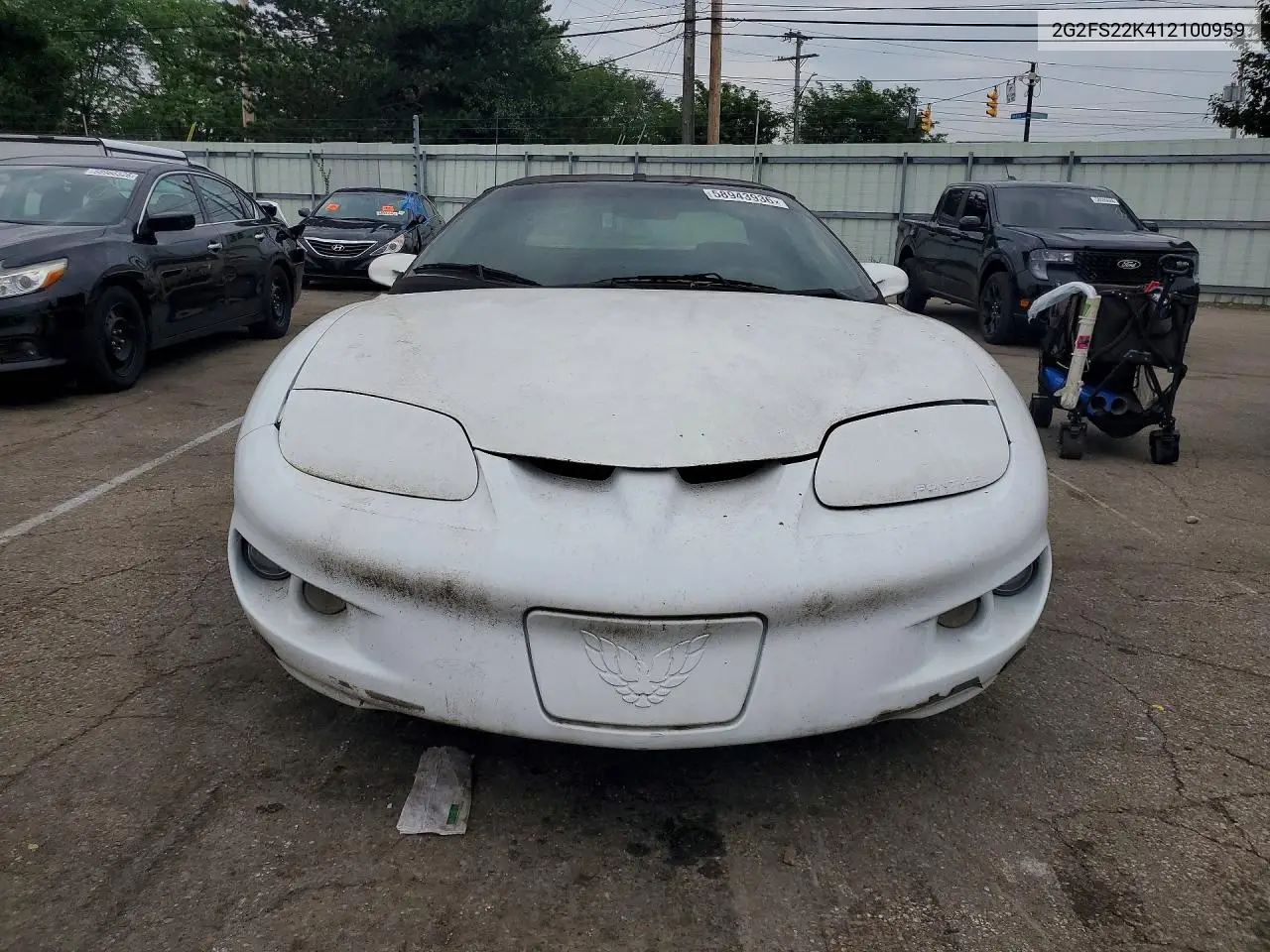 2001 Pontiac Firebird VIN: 2G2FS22K412100959 Lot: 58943936