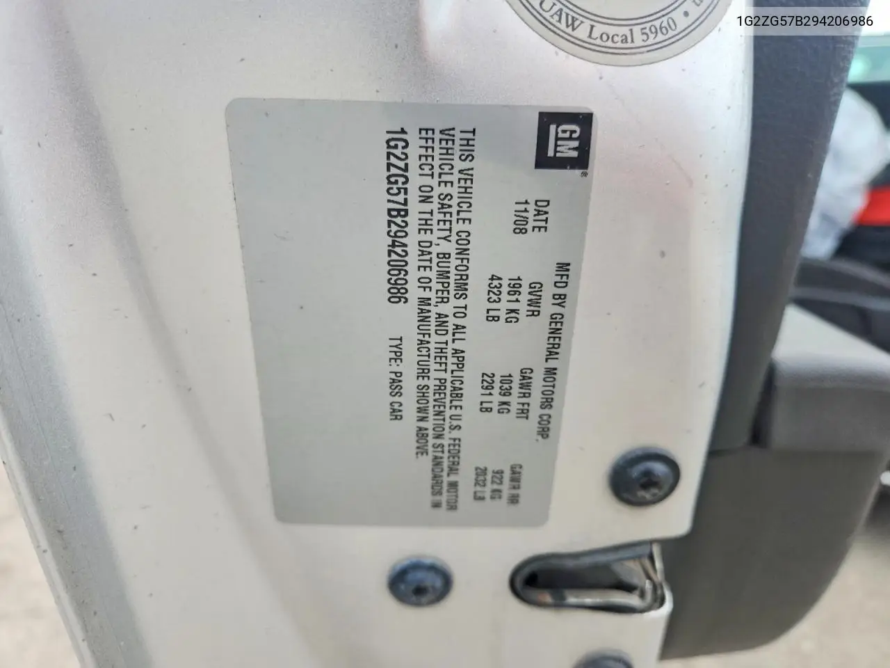 2009 Pontiac G6 VIN: 1G2ZG57B294206986 Lot: 56813256