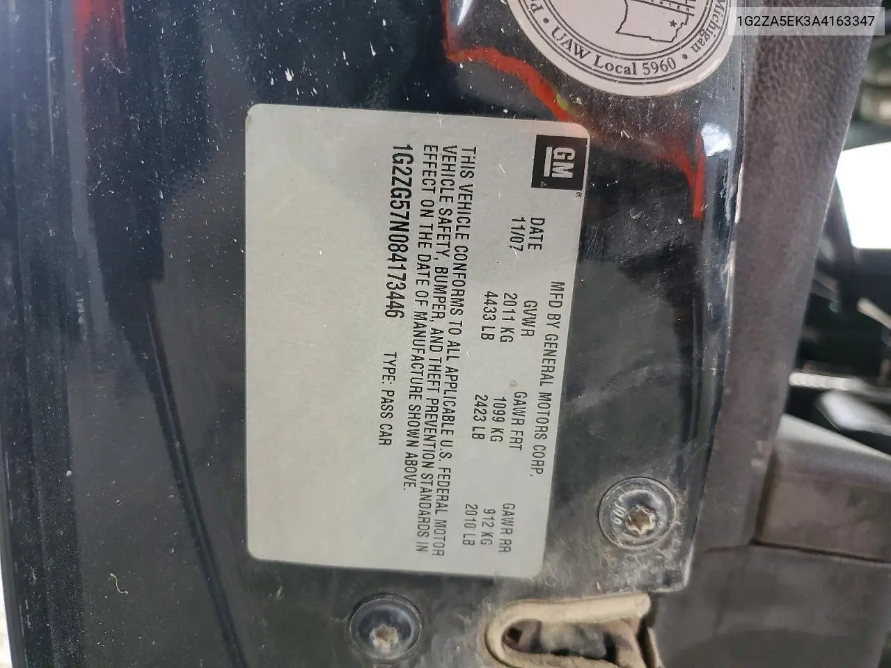2010 Pontiac G6 VIN: 1G2ZA5EK3A4163347 Lot: 56544016