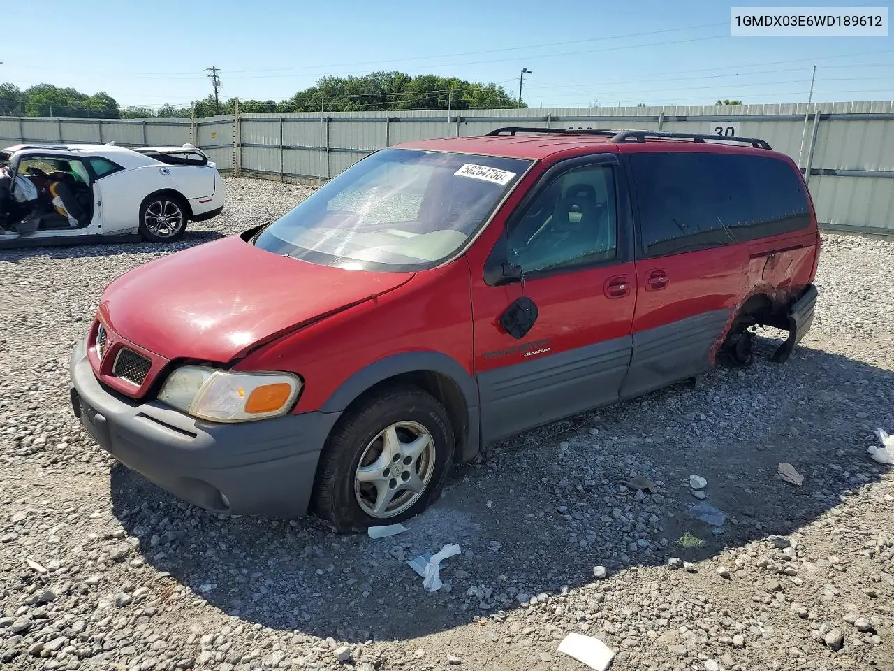 1998 Pontiac Trans Sport VIN: 1GMDX03E6WD189612 Lot: 58264756