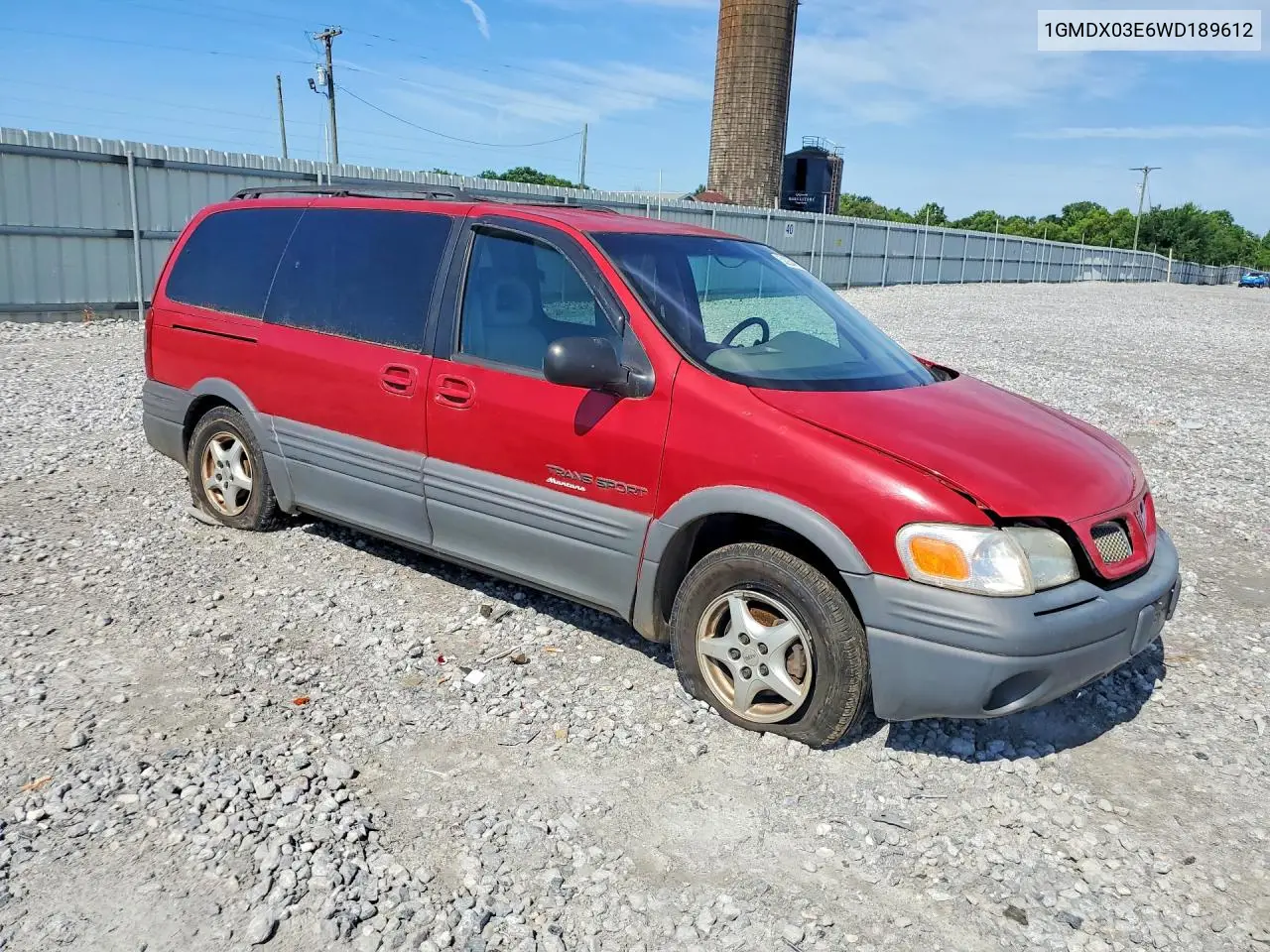1998 Pontiac Trans Sport VIN: 1GMDX03E6WD189612 Lot: 58264756