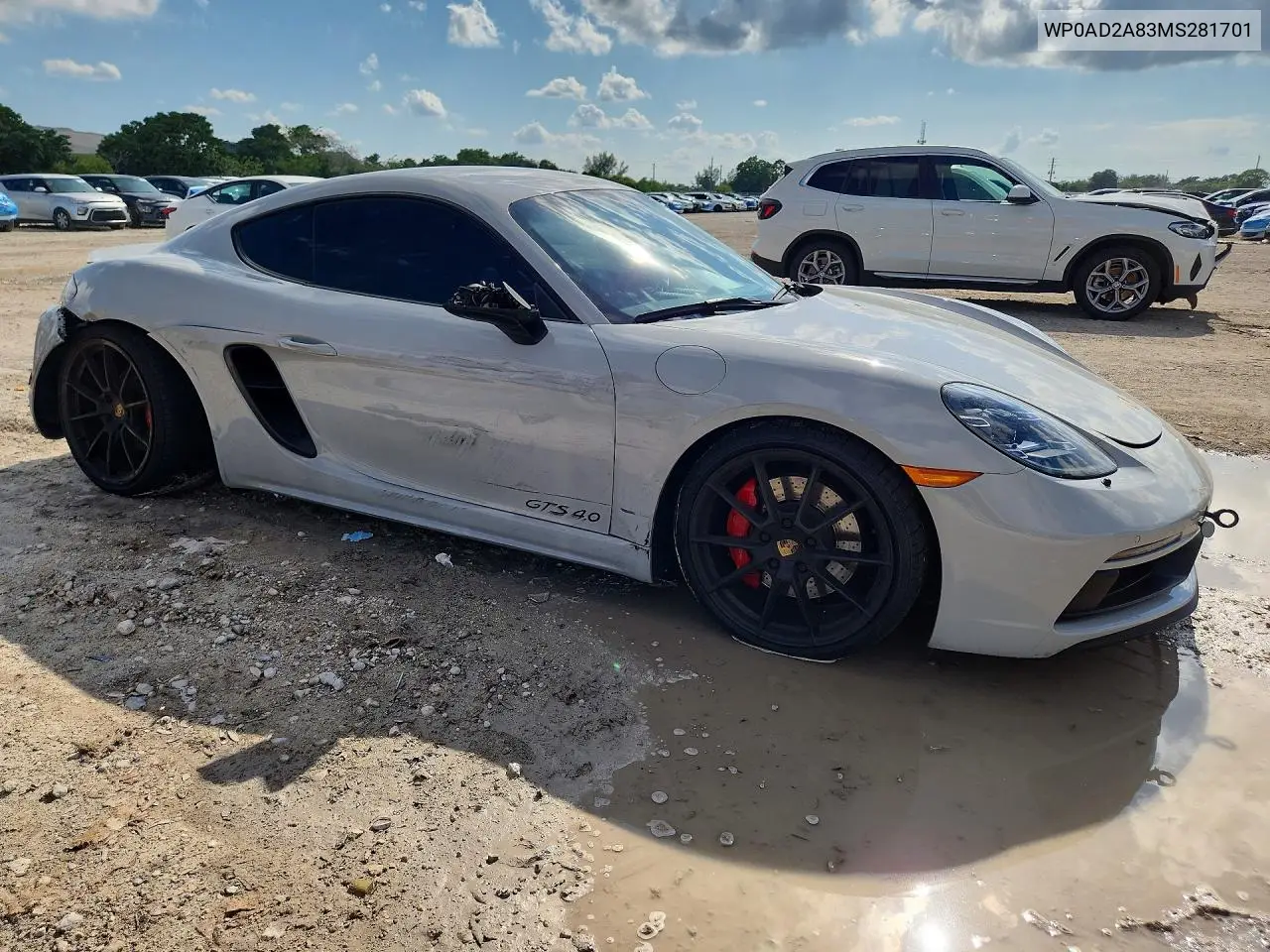 2021 Porsche Cayman Gts VIN: WP0AD2A83MS281701 Lot: 53426766