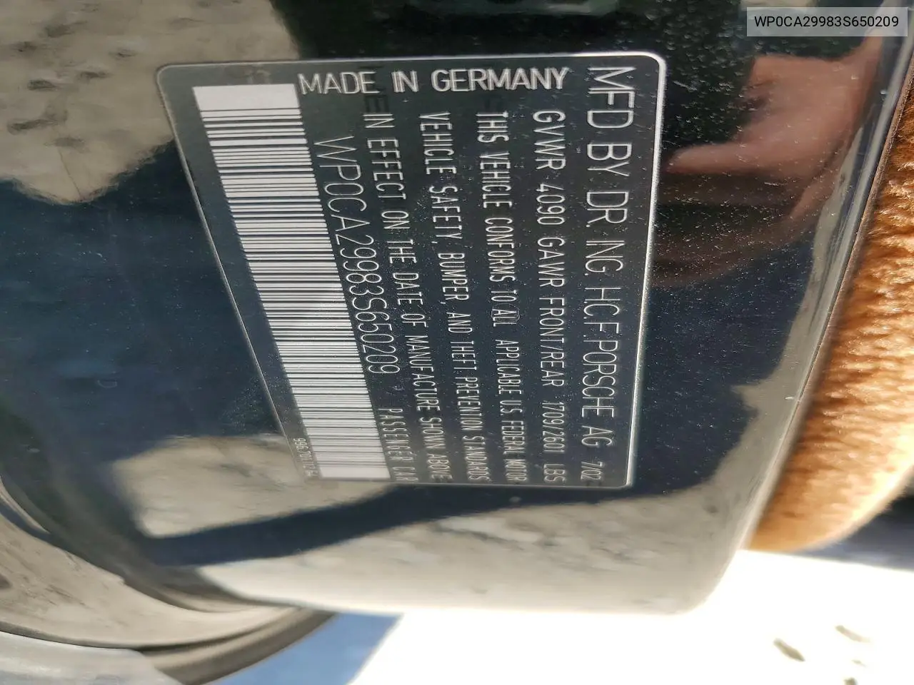 2003 Porsche 911 VIN: WP0CA29983S650209 Lot: 61498496
