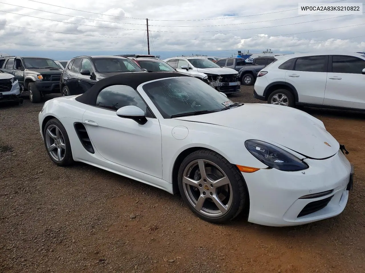 2019 Porsche Boxster Base VIN: WP0CA2A83KS210822 Lot: 54010296