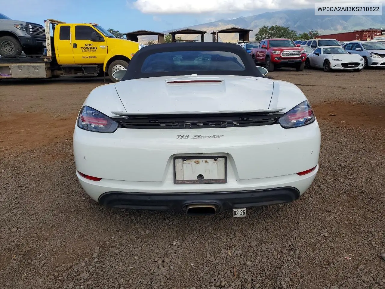 2019 Porsche Boxster Base VIN: WP0CA2A83KS210822 Lot: 54010296