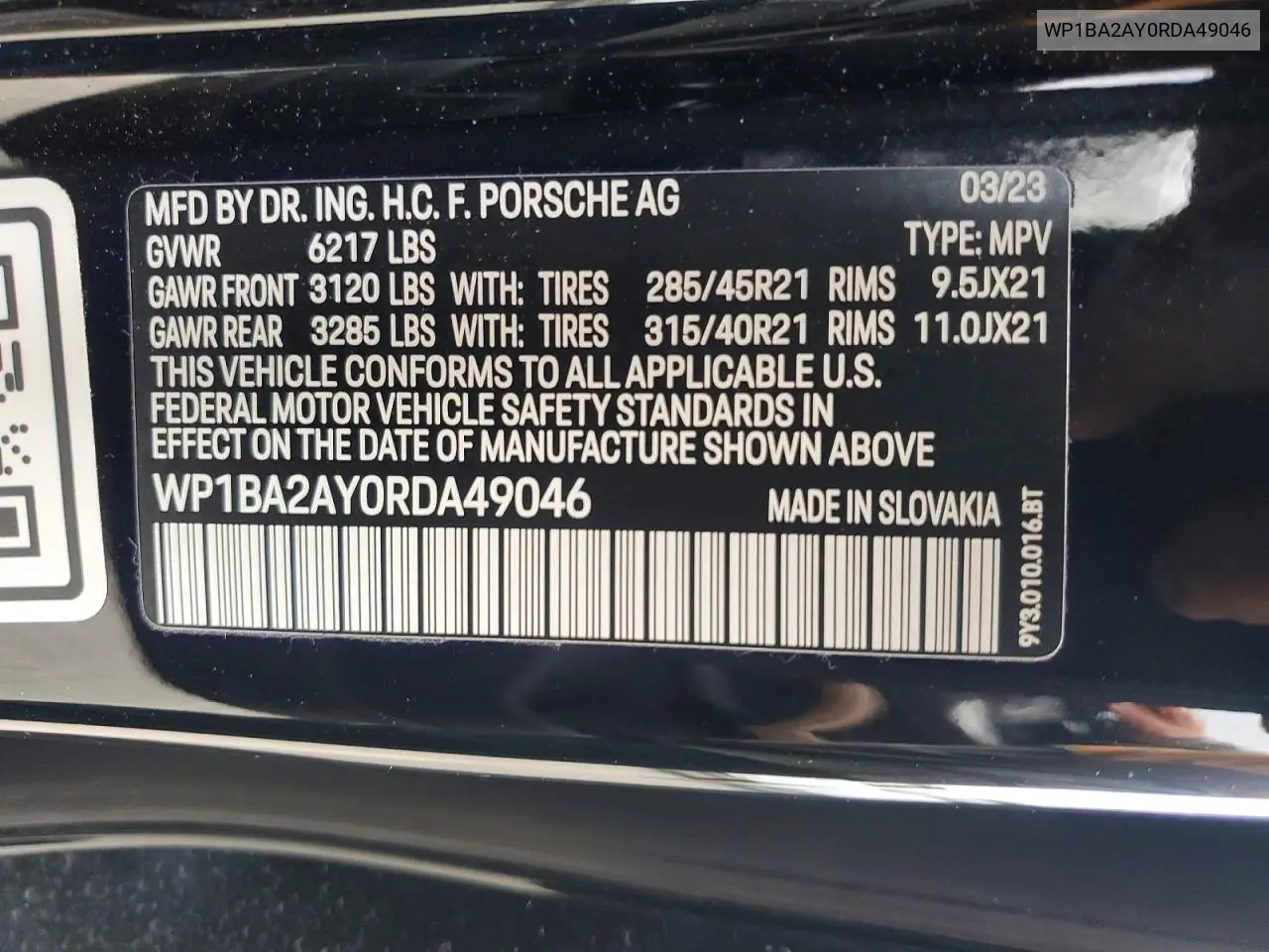 2024 Porsche Cayenne Coupe VIN: WP1BA2AY0RDA49046 Lot: 59013906