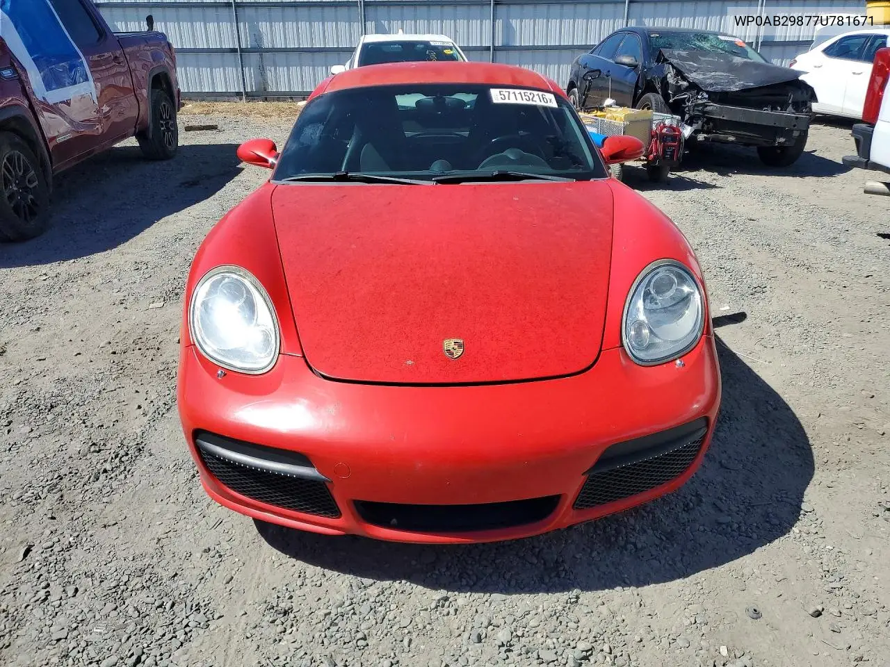 2007 Porsche Cayman S VIN: WP0AB29877U781671 Lot: 57115216