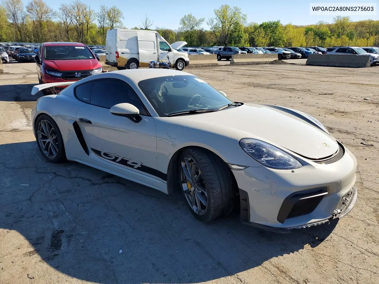 2022 Porsche Cayman Gt4 VIN: WP0AC2A80NS275603 Lot: 51987996