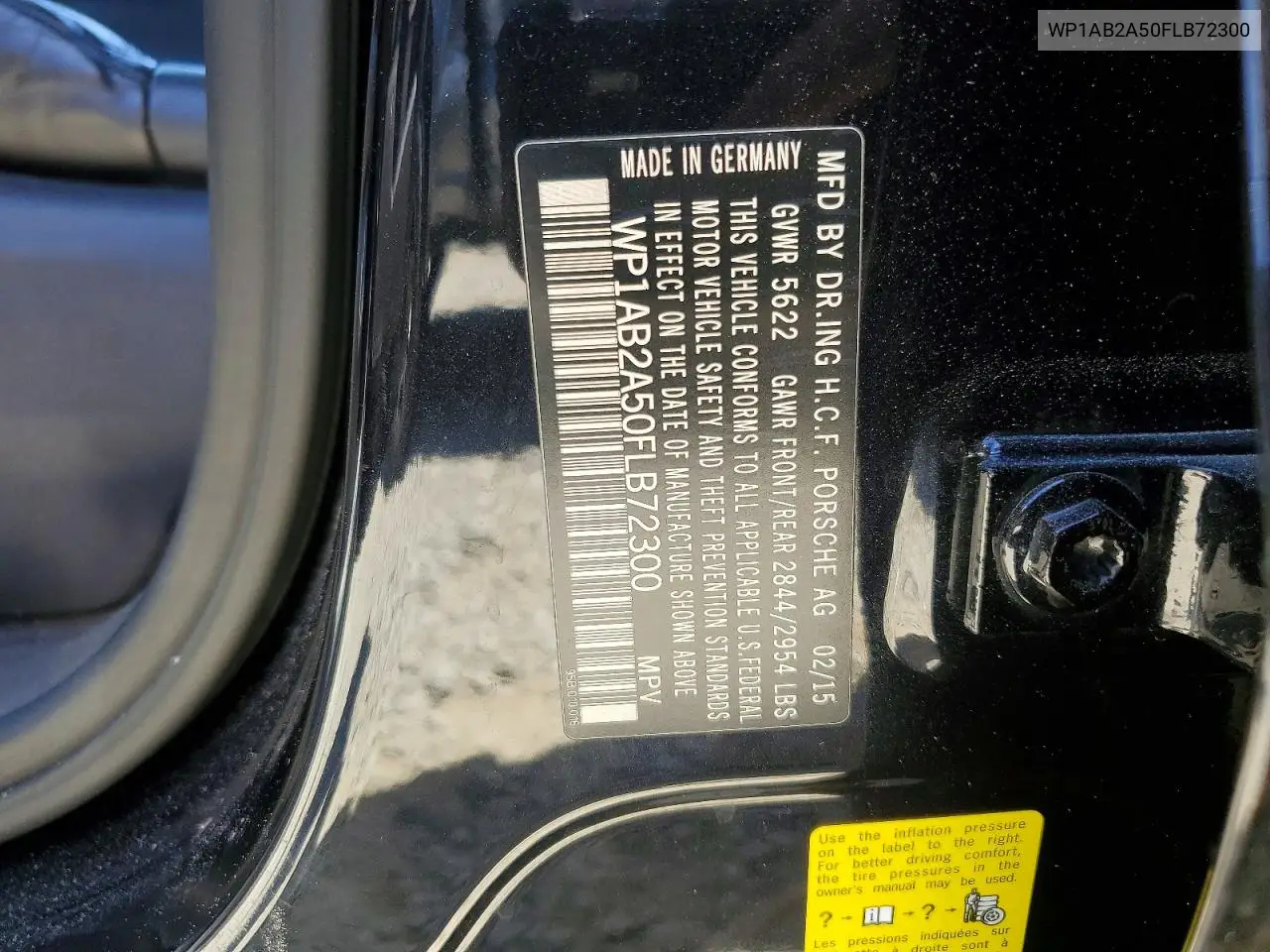 2015 Porsche Macan S VIN: WP1AB2A50FLB72300 Lot: 58513466