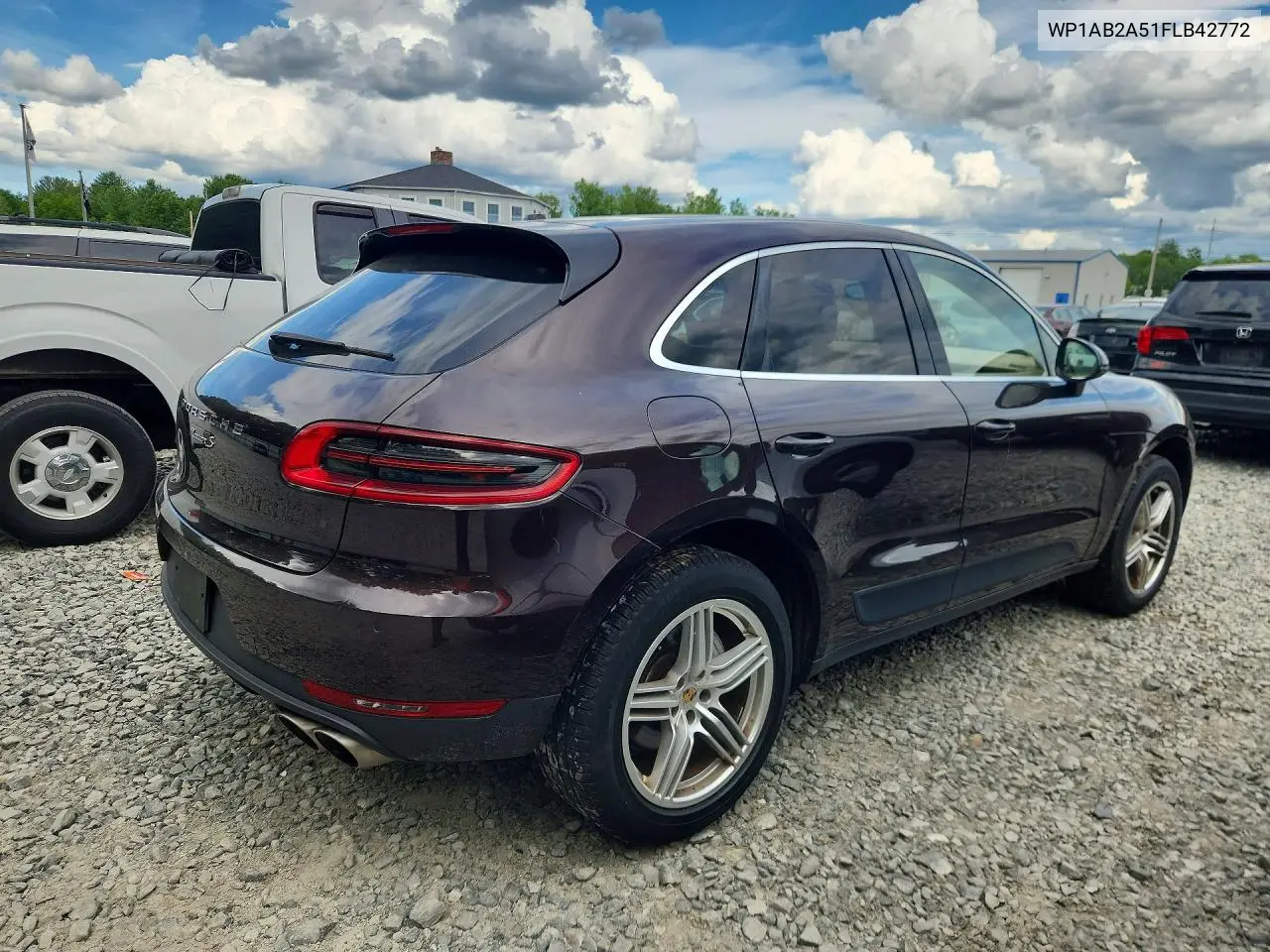 2015 Porsche Macan S VIN: WP1AB2A51FLB42772 Lot: 60797326