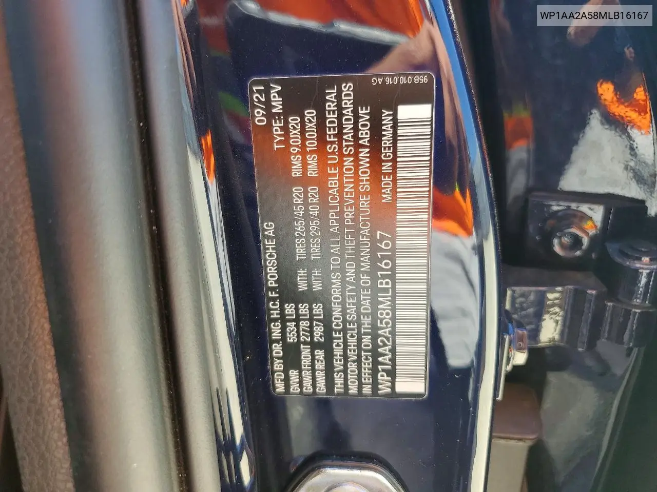 2021 Porsche Macan VIN: WP1AA2A58MLB16167 Lot: 60500586