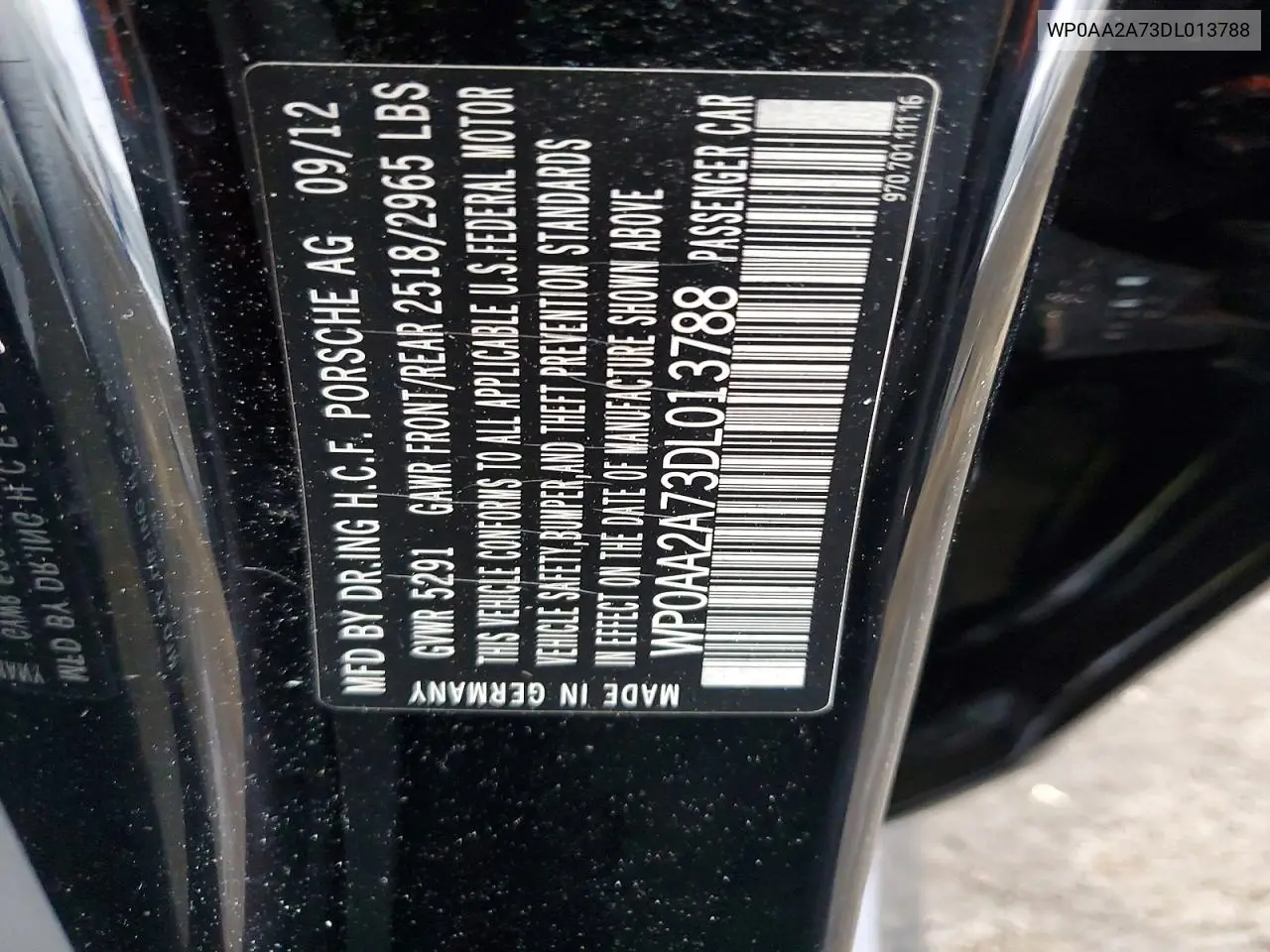 2013 Porsche Panamera 2 VIN: WP0AA2A73DL013788 Lot: 76943705