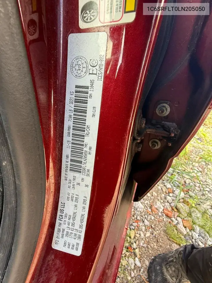 2020 Ram 1500 Rebel VIN: 1C6SRFLT0LN205050 Lot: 60465006
