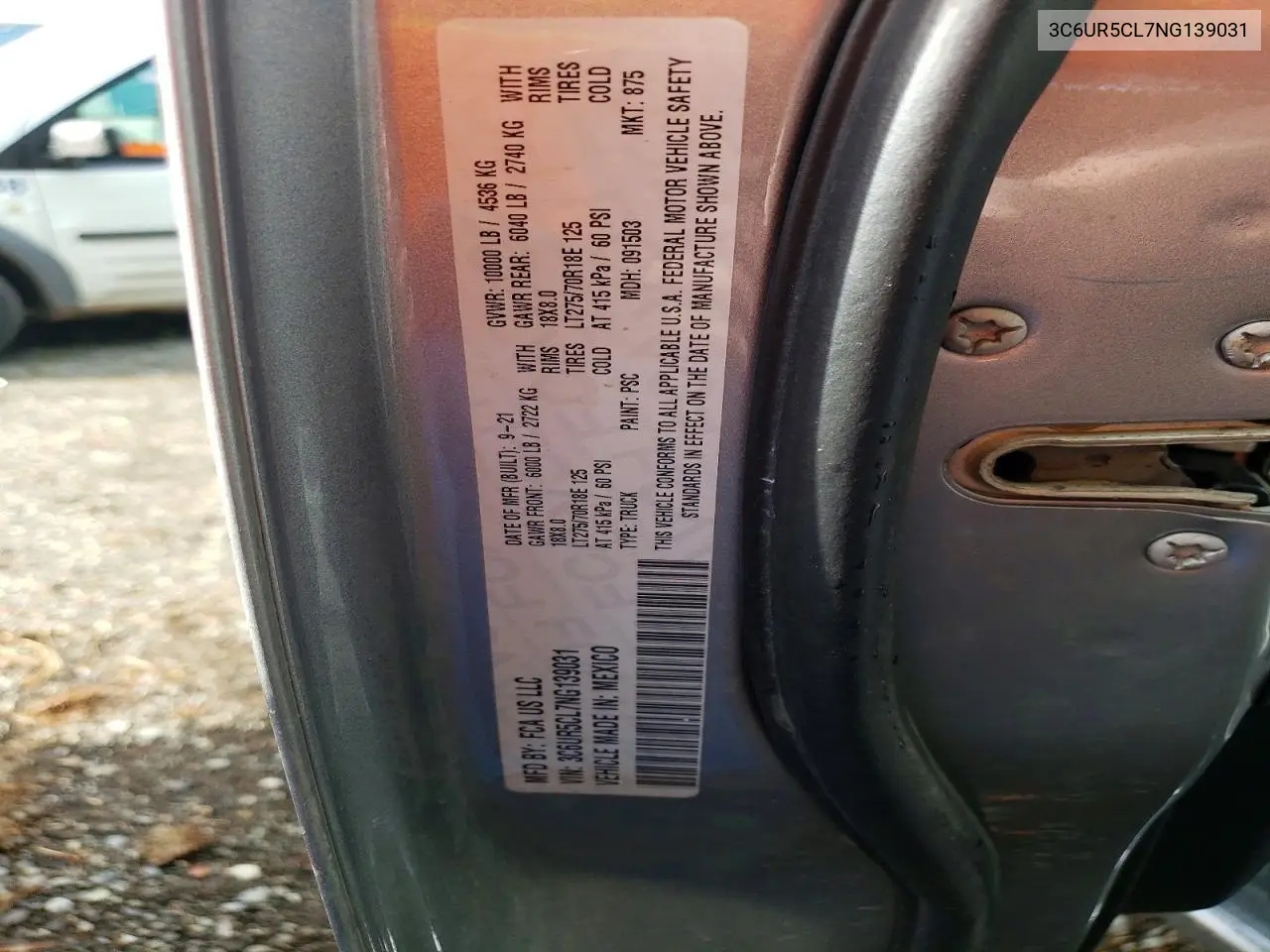2022 Ram 2500 Tradesman VIN: 3C6UR5CL7NG139031 Lot: 56596946