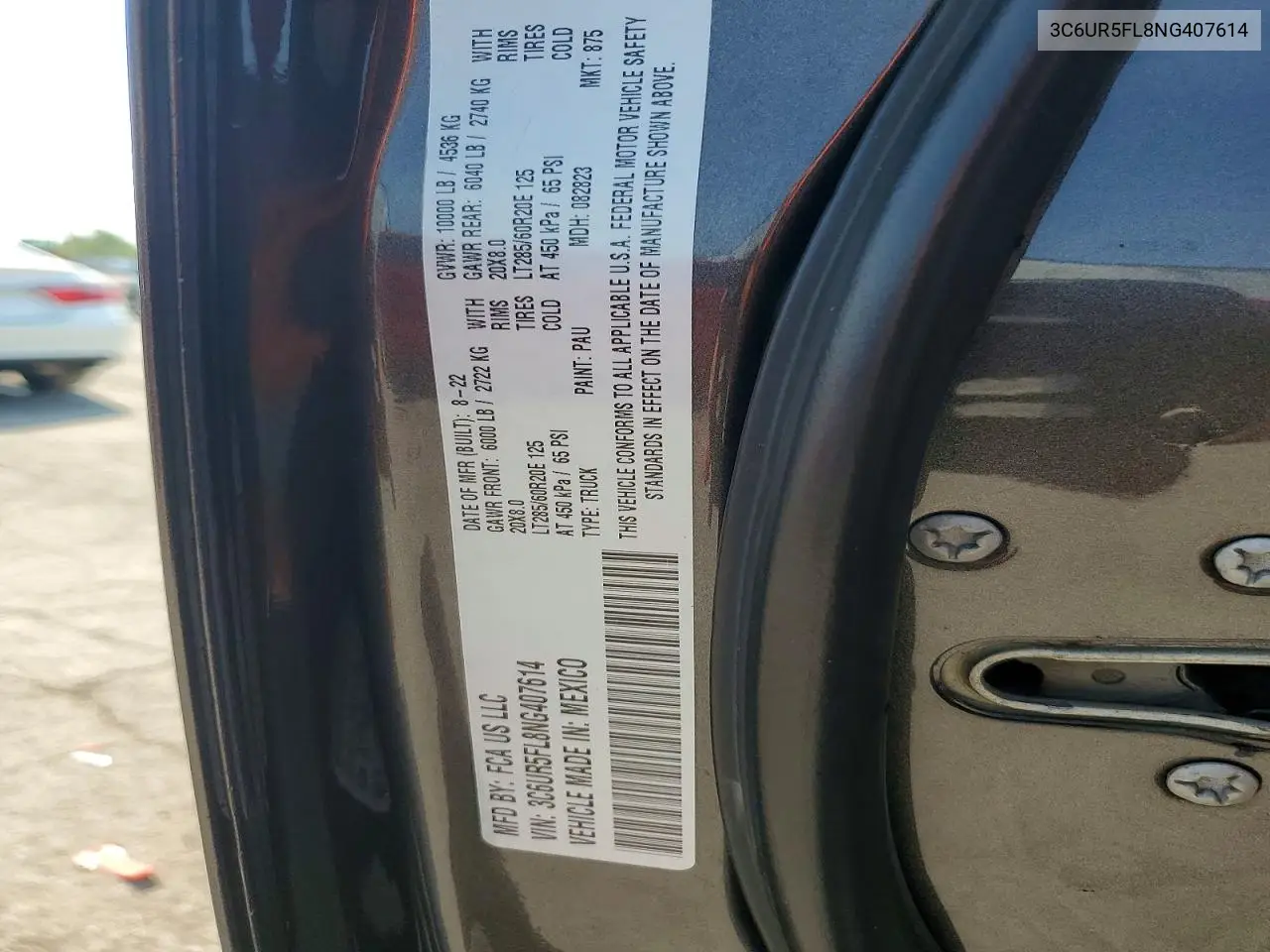 2022 Ram 2500 Laramie VIN: 3C6UR5FL8NG407614 Lot: 60071646