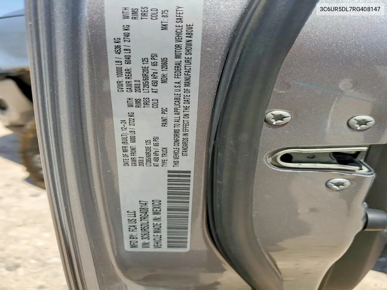 2024 Ram 2500 Big Horn VIN: 3C6UR5DL7RG408147 Lot: 62135246