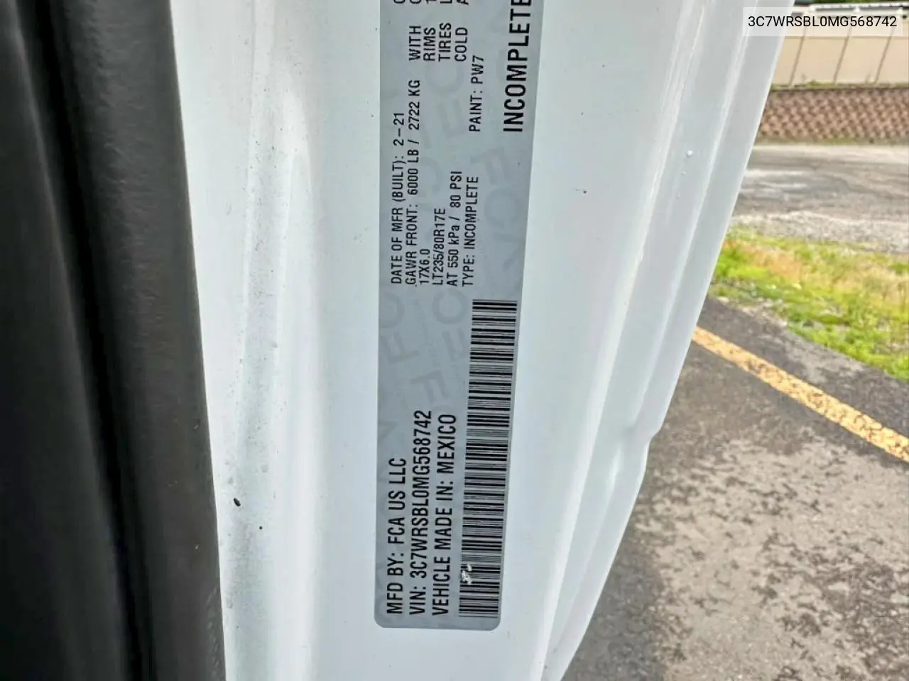 2021 Ram 3500 VIN: 3C7WRSBL0MG568742 Lot: 56182456