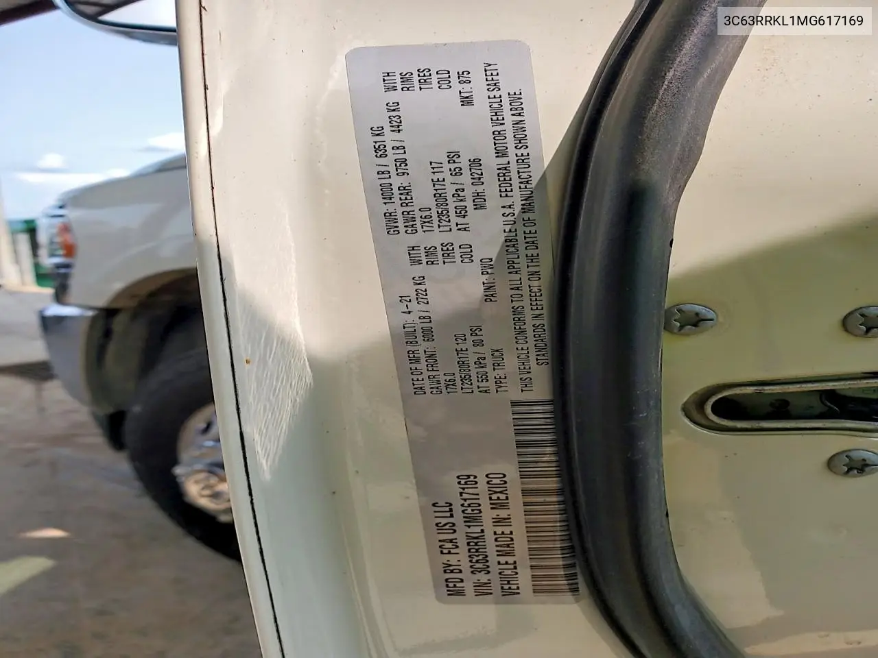 2021 Ram 3500 Longhorn VIN: 3C63RRKL1MG617169 Lot: 56967626