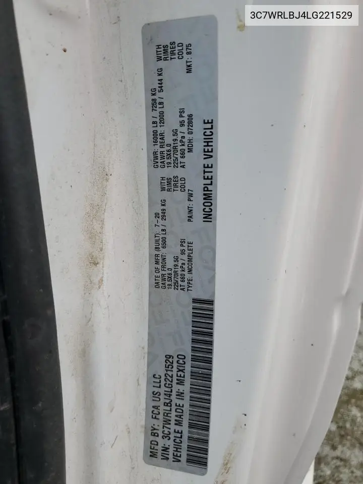 2020 Ram 4500 VIN: 3C7WRLBJ4LG221529 Lot: 85119105