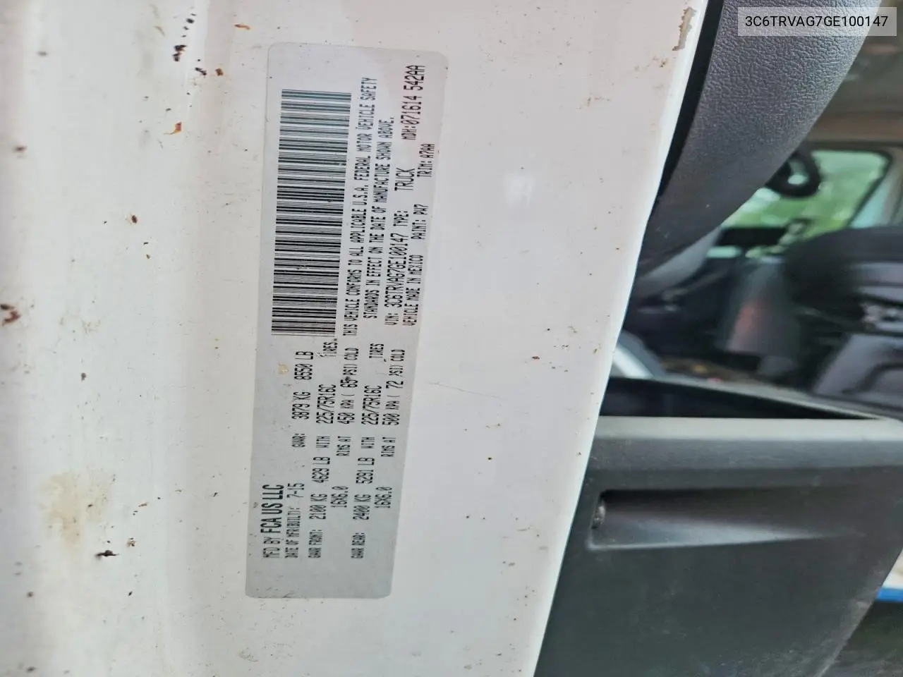 2016 Ram Promaster 1500 1500 Standard VIN: 3C6TRVAG7GE100147 Lot: 61190876