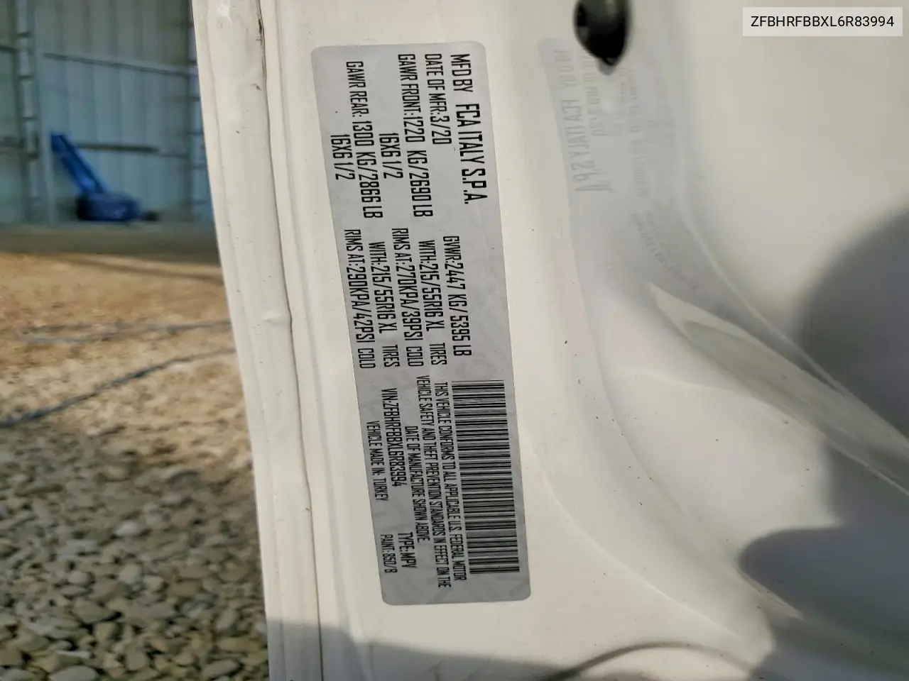 2020 Ram Promaster City Slt VIN: ZFBHRFBBXL6R83994 Lot: 58196796