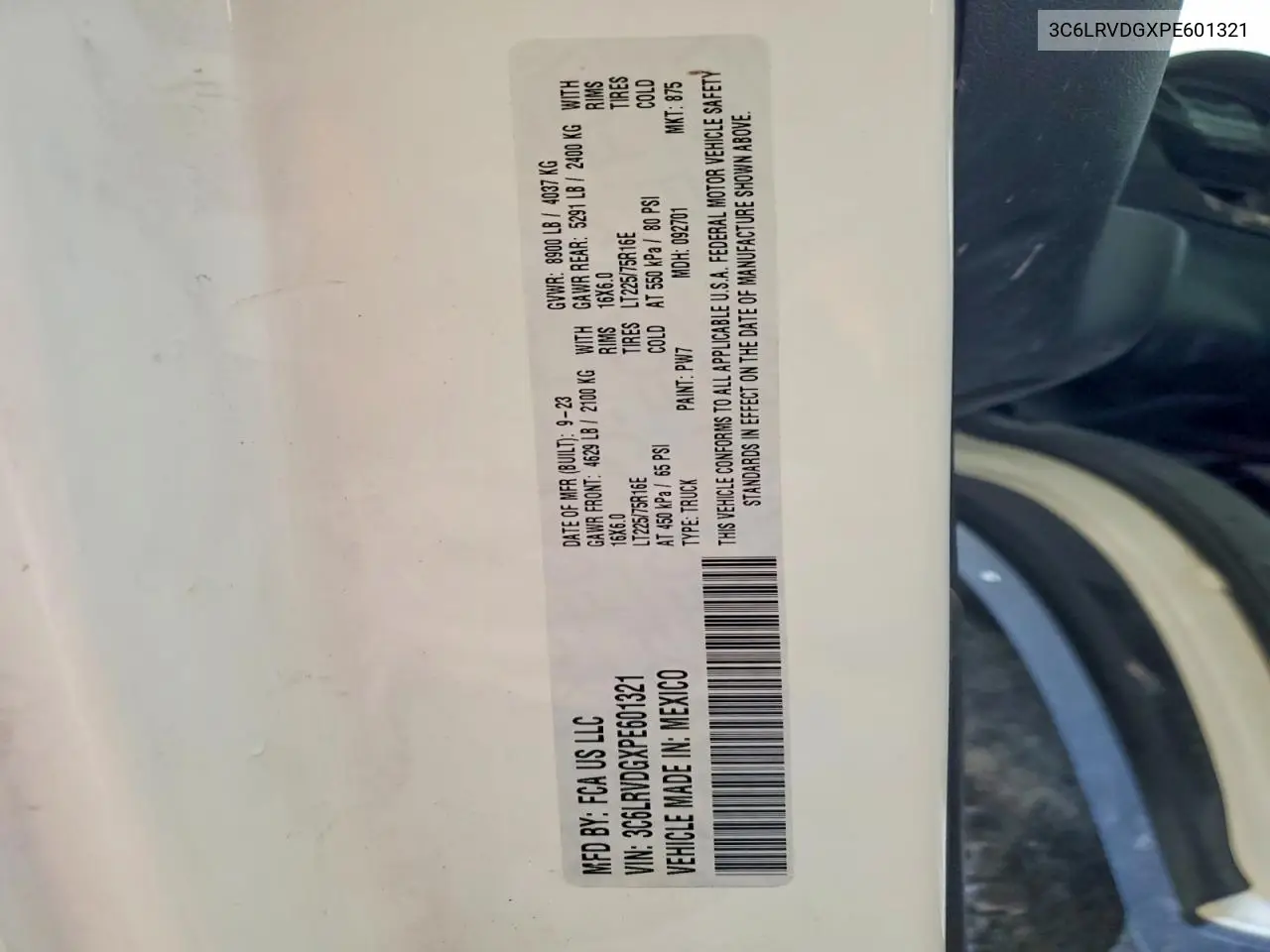 2023 Ram Promaster 2500 2500 High VIN: 3C6LRVDGXPE601321 Lot: 58640556