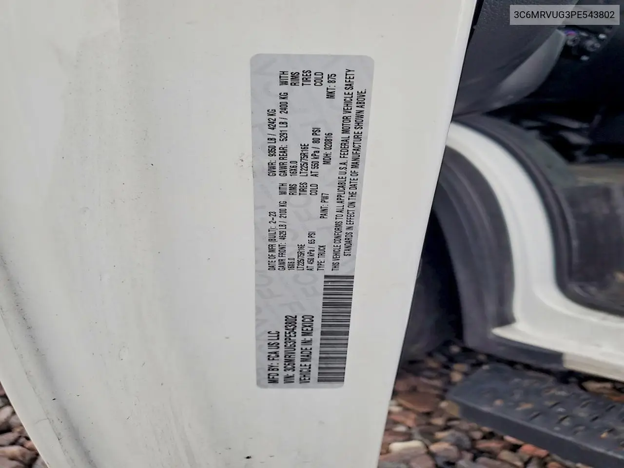 2023 Ram Promaster 3500 3500 High VIN: 3C6MRVUG3PE543802 Lot: 59956176