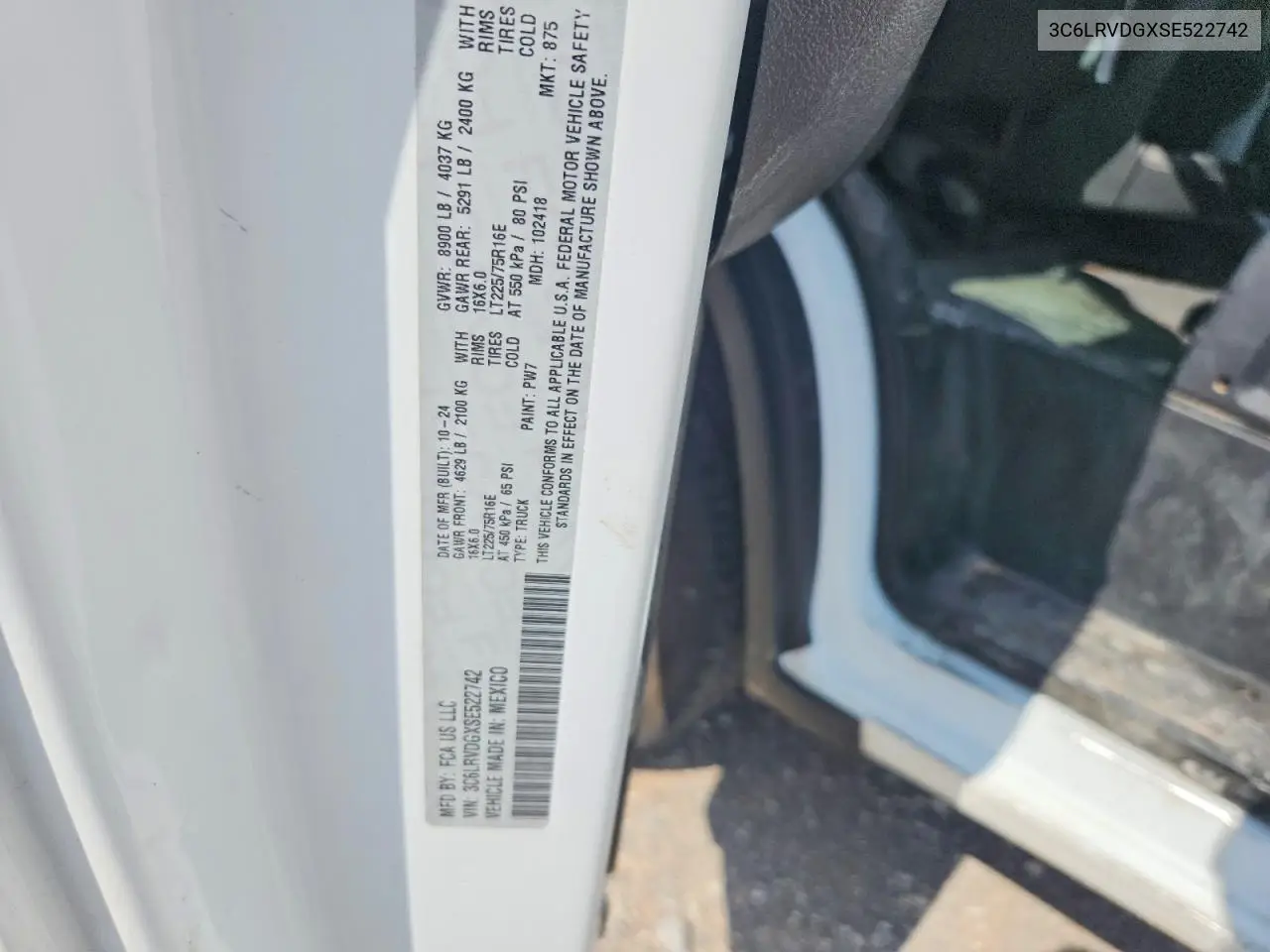 2025 Ram Promaster 2500 Delivery Van VIN: 3C6LRVDGXSE522742 Lot: 61043866