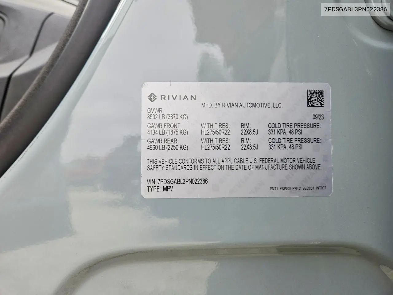 2023 Rivian R1S Launch Edition VIN: 7PDSGABL3PN022386 Lot: 59970756