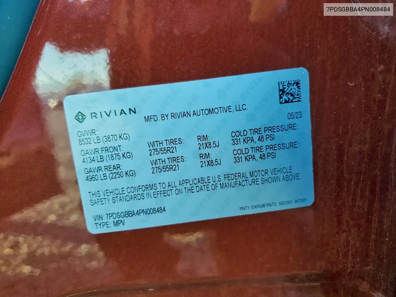 2023 Rivian R1S Adventure VIN: 7PDSGBBA4PN008484 Lot: 95890525