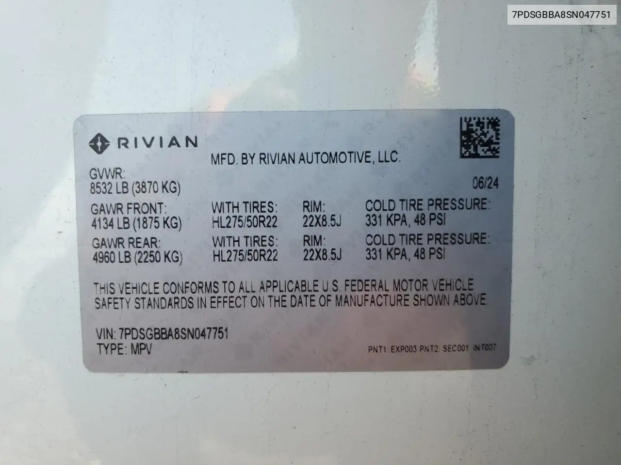 2025 Rivian R1S Adventure VIN: 7PDSGBBA8SN047751 Lot: 68532515
