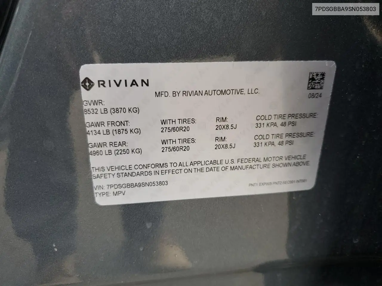 2025 Rivian R1S Adventure VIN: 7PDSGBBA9SN053803 Lot: 68769975