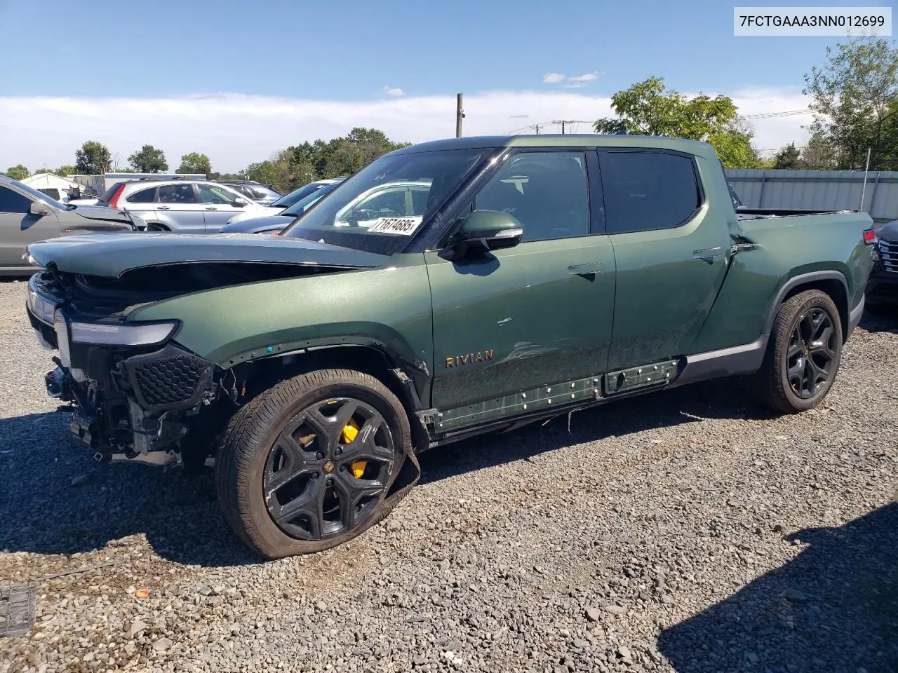 2022 Rivian R1T Adventure VIN: 7FCTGAAA3NN012699 Lot: 71674685