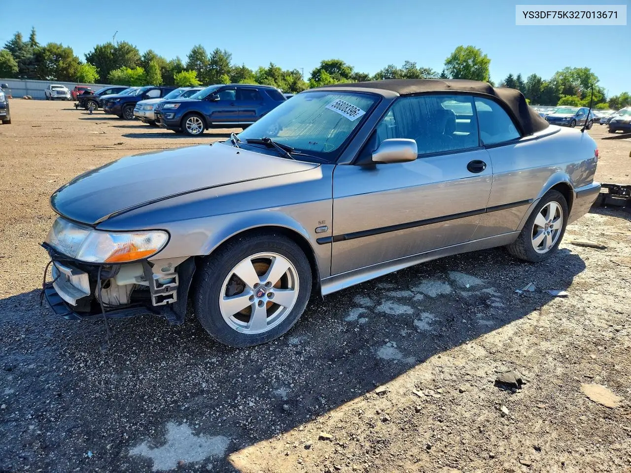 2002 Saab 9-3 Se VIN: YS3DF75K327013671 Lot: 56808396