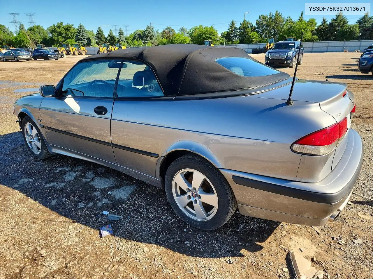 2002 Saab 9-3 Se VIN: YS3DF75K327013671 Lot: 56808396