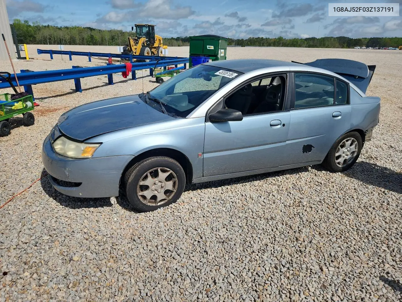 2003 Saturn Ion VIN: 1G8AJ52F03Z137191 Lot: 48306106