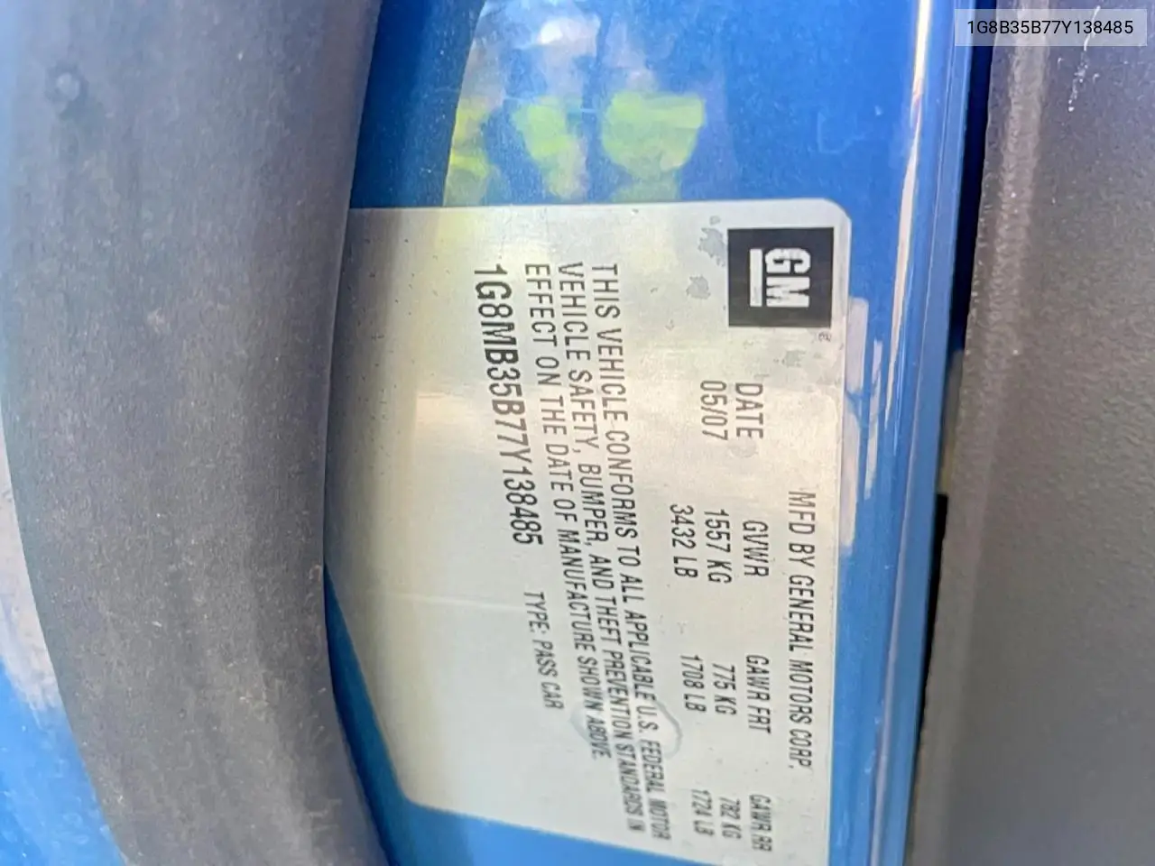 2007 Snowex Sky Preferred VIN: 1G8MB35B77Y138485 Lot: 79475405