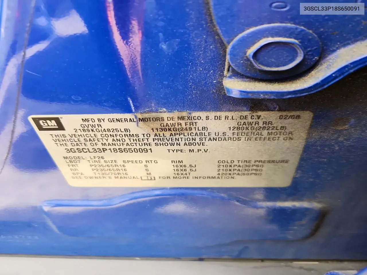 2008 Saturn Vue Xe VIN: 3GSCL33P18S650091 Lot: 57919976