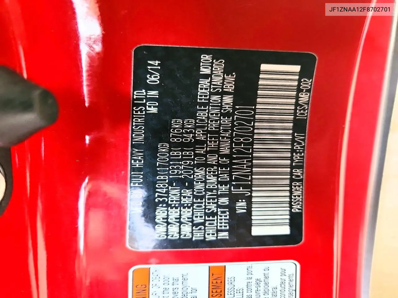 2015 Scion Fr-S Base VIN: JF1ZNAA12F8702701 Lot: 58865806