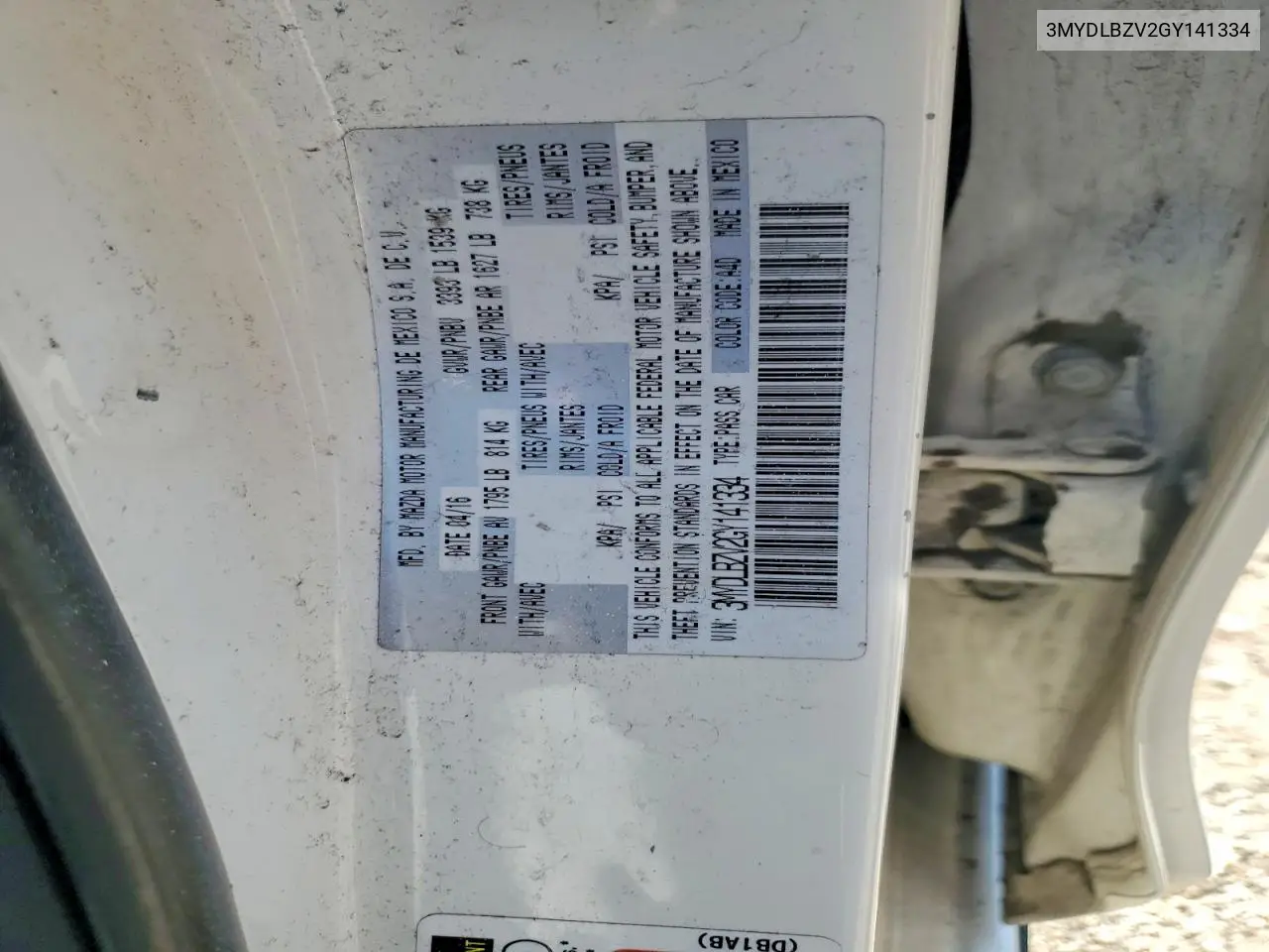 2016 Scion Ia Base VIN: 3MYDLBZV2GY141334 Lot: 59626296